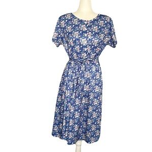 Vintage Haband For Her Blue & Pink Floral Dress / Size Large